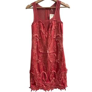 Free People Pink Lemonade Beaded Mesh Mini Dress XS New $168